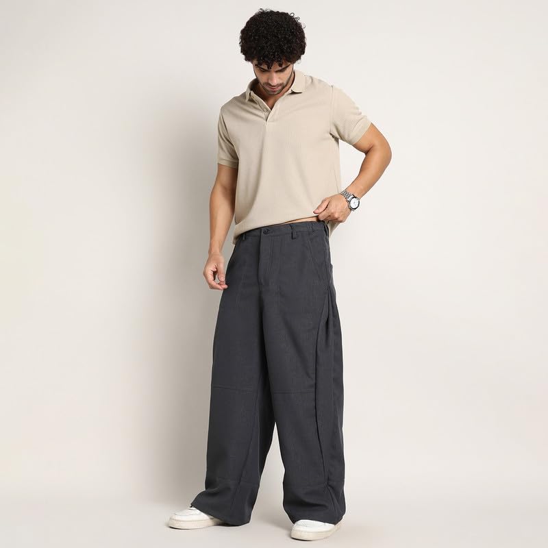 Image of CAHOOT Men's Cargo Trousers for Casual Wear | Mid-Rise | Relaxed Fit | Button Closure | Cargo Pants Crafted with Comfort Fit for Everyday Wear