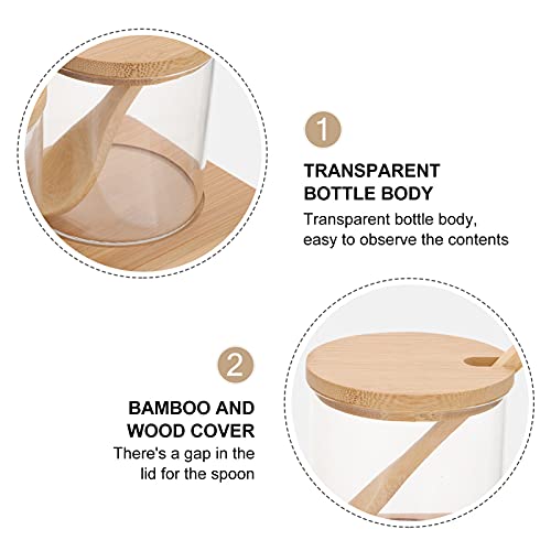 Angoily 1 Conjunto Jarra De Vidro Transparente Com Tampa Colher de Bambu E Madeira Rack Recipiente d