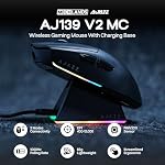 MechLands AJAZZ AJ139 V2 MC Gaming Mouse with Charging Base, Adjustable 12,000 DPI, PAW3311 Sensor, 3 Modes Wireless Mouse, 500mAh Battery, 1000 Polling Rate, 66g Lightweight, Win/Mac (Black)