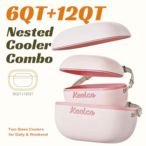 KEEICE 6QT+12QT Insulated Hard Cooler, Retro Beach Cooler Combo Portable Small Ice Chest for Picnic, Hiking, Camping, Travel, Pink by Keeice - Image 7