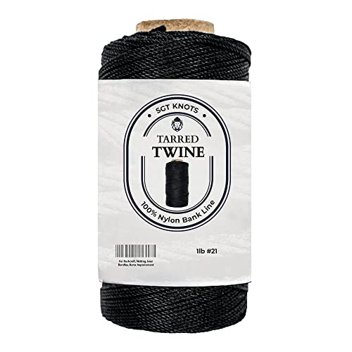 SGT KNOTS Tarred Twine - 100% Nylon Bank Line for Bushcraft, Netting, Gear Bundles, Construction, Lacing Twisted Cord, Weatherproof | #21-1 lb