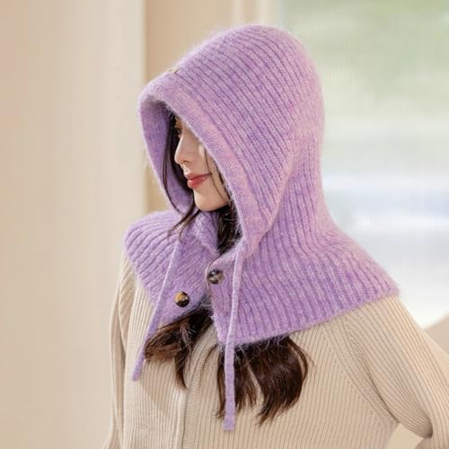 Scarf for Women Balaclava Beanie Warm Knitted Hat Neck Gaiter Casual Versatile Loose Fit Woolen Wrap with Drawstring Button3