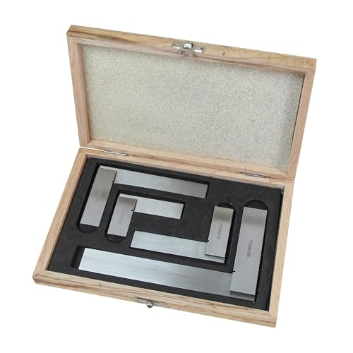 Équerre d'ingénieur Faithfull en acier, jeu de 4 pièces - 50, 75, 100, 150 mm (2, 3, 4 et 6 pouces), rectifiée avec précision, lame en acier trempé,...