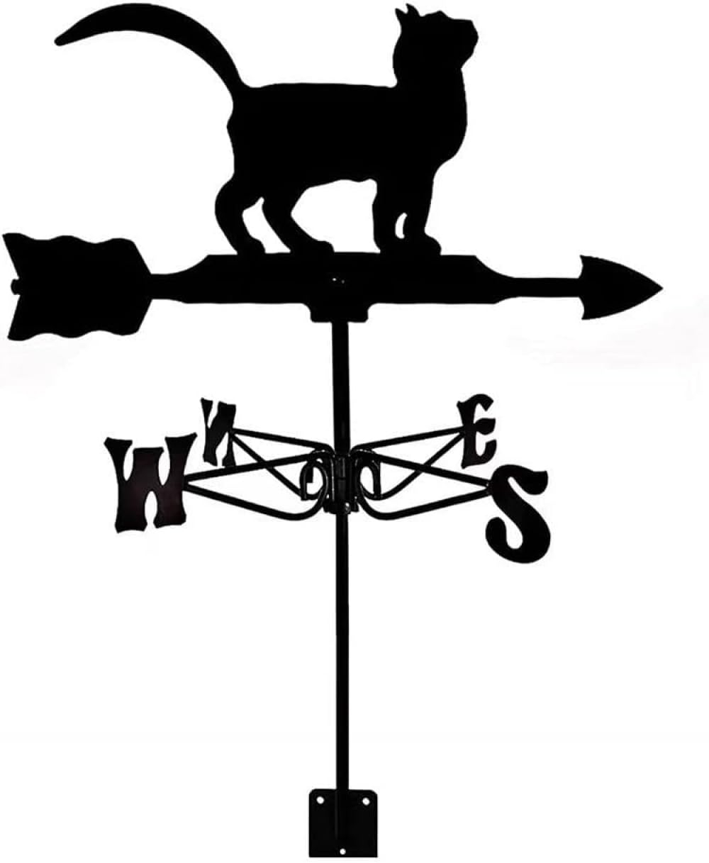 TAXXII Weather Vane,Cat Weathervane Measuring Tools Wind Direction Indicator Weathercock Stainless Steel Garden Stake Suitablefor Outdoor