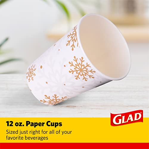 Glad Everyday Disposable Paper Cups With Holiday Snowflake Silver & Gold Design | Heavy Duty Paper Cups, Paper Cups For All Beverages And Everyday Use | Silver & Gold Snowflake Holiday Design 20Ct #TOP28