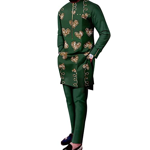 African Traditional Clothing for Men Print Shirts and Pants 2 Piece Set Formal Suit for Wedding Evening
