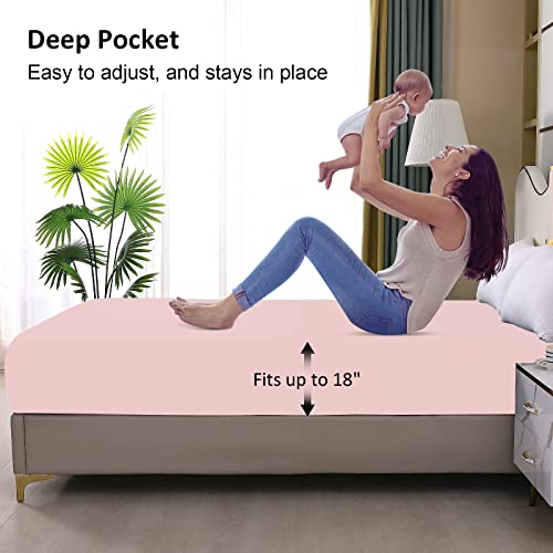 Waterproof Mattress Protector King, Fitted Sheet Style Breathable Cooling Mattress Cover With Deep Pocket Fits Up To 18'', Noiseless Bed Cover For Kids Adults Pets, Machine Washable(Pink, 76'' X 80'') #TOP3