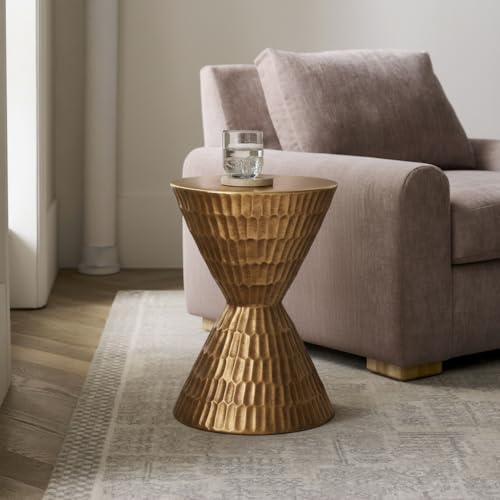 Christopher Knight Home Dari 21"H Lightweight Concrete Outdoor Side Table, Hourglass Shaped Patio End Table Geometric Patterns, MGO Outdoor Coffee Table, No Assembly Garden Plant Stand Indoor, Copper by Christopher Knight Home - Used condition - Image 3