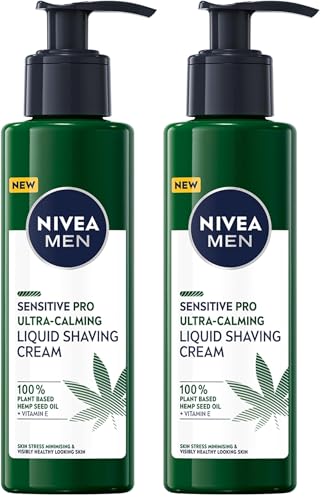 Image of NIVEA MEN Sensitive Pro Ultra Calming Liquid Shaving Cream (200 ml), Shaving Cream Enriched with Hemp Seed Oil and Vitamin E for Stress-Minimising Face Care (Pack of 2)
