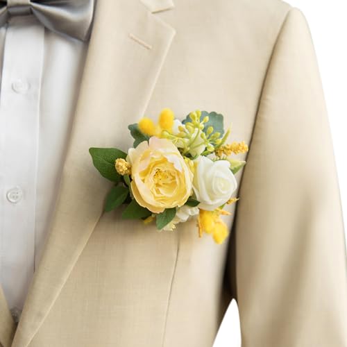 Ling's moment Pocket Boutonniere Single, Yellow White