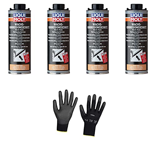 Iloda 4xOriginal Liqui Moly 1l Wachs-Korrosions-Schutz braun/transparent 6104 Schutzhandschuhe