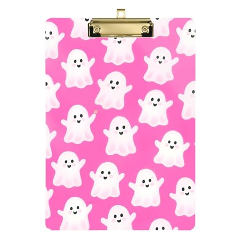 Gkseojer Halloween Cute Ghosts Pink Clipboard Acrylic A4 Clipboard Letter Sizes for Office Teacher Nurse - 12x9in