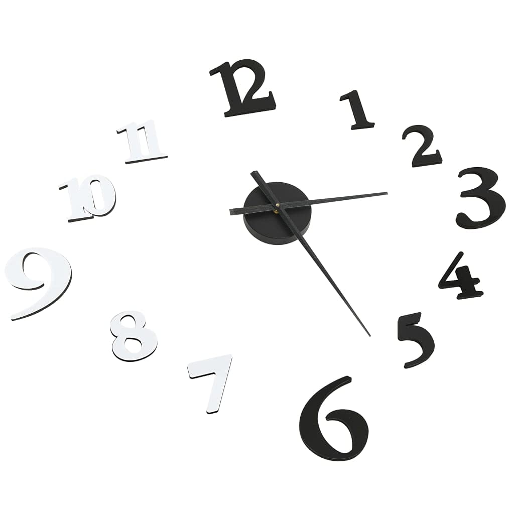 Horloge murale 3D - Design moderne - Noir et blanc - 100 cm - XXL - Fonctionne avec piles - Silencieuse - Avec aiguilles silencieuses - Idéale pour salon, cuisine, bureau, chambre d'enfant et