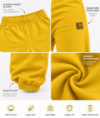 Image of KYDA Kids Boys Premium 100% Cotton Regular Fit Track Pants Soft Breathable Elastic Waist Casual Joggers Kids Playwear Everyday Comfort Wear-Pack of 2