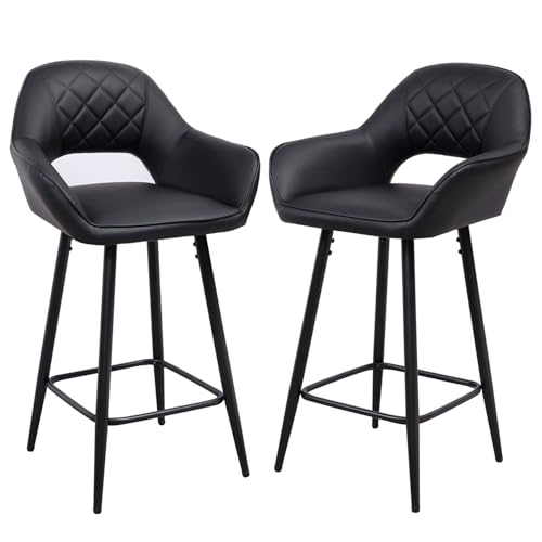 Panana Set of 2 Barstools Faux Leather Counter Stool with Metal Legs for Kitchen Breakfast Bar Home Pub Cafe (Black)