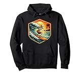 Cavalca le onde con stile in un design che combina uno scheletro surfer, un tramonto retrò e una tavola da surf epica. L'atmosfera vintage cattura l'essenza della cultura del surf rilassata, rendendolo un must per gli amanti dell'oceano e per coloro che amano il brivido del surf.
