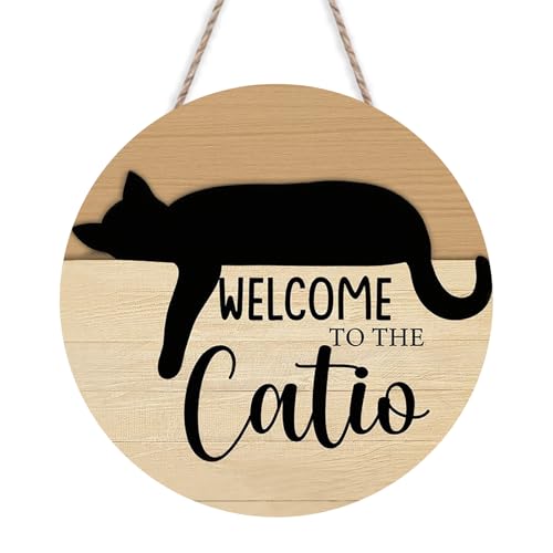 Patio Decor "WELCOME TO THE Catio" Wooden Sign 12×12in Hanging Wall Decor,…
