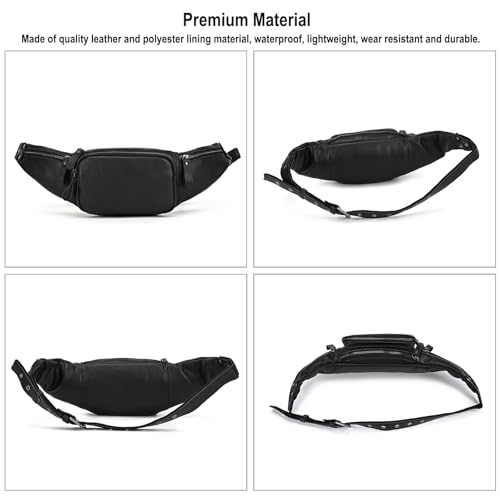 LUUFAN Leather Waist Bag for Men and Women, Outdoor Messenger Shoulder Satchel Crossbody Belt Bag with Multiple Pockets for Sport Climbing Hiking Running Travel and Daily Use (Black) — view 3