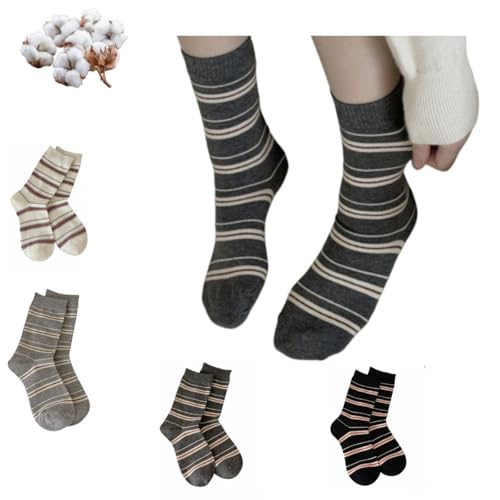 Girls Striped Crew Socks Cotton Blend Korean-Inspired Preppy Slouch Seamless Toe Comfort for School Work Travel Dorm