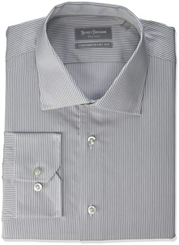Hickey Freeman Men's Contemporary Fitted Long Sleeve Dress Shirt, Light  Grey Stripe, 15