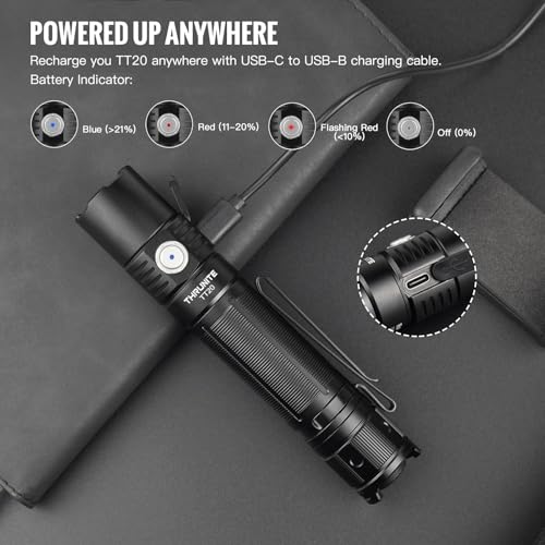 ThruNite TT20 Tactical Dual Switch LED Flashlight, High 2010 Lumens, Long 305 Meters Beam Distance, USB-C Rechargeable Flashlight Compact for Hunting, Hiking - Black CW - Image 4