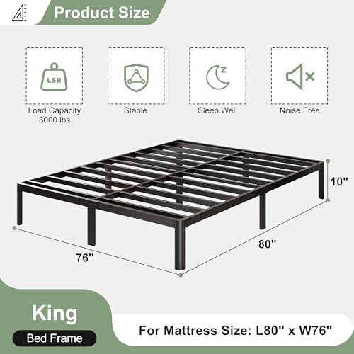 Lutown-Teen 10 Inch King Bed Frame with Rounded Corner Legs, 2000 LBS Heavy Duty Metal King Size Platform Bed Frame No Box Spring Needed, Noise Free, Easy Assembly, Black by Lutown-Teen - Image 3