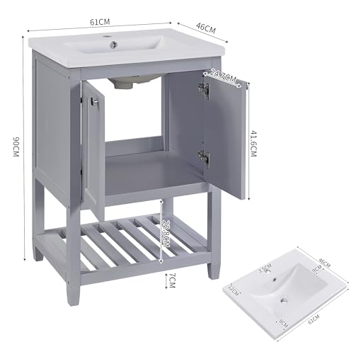 Mueble de baño gris claro de 60 cm con lavabo Ceic para espacios pequeños 3