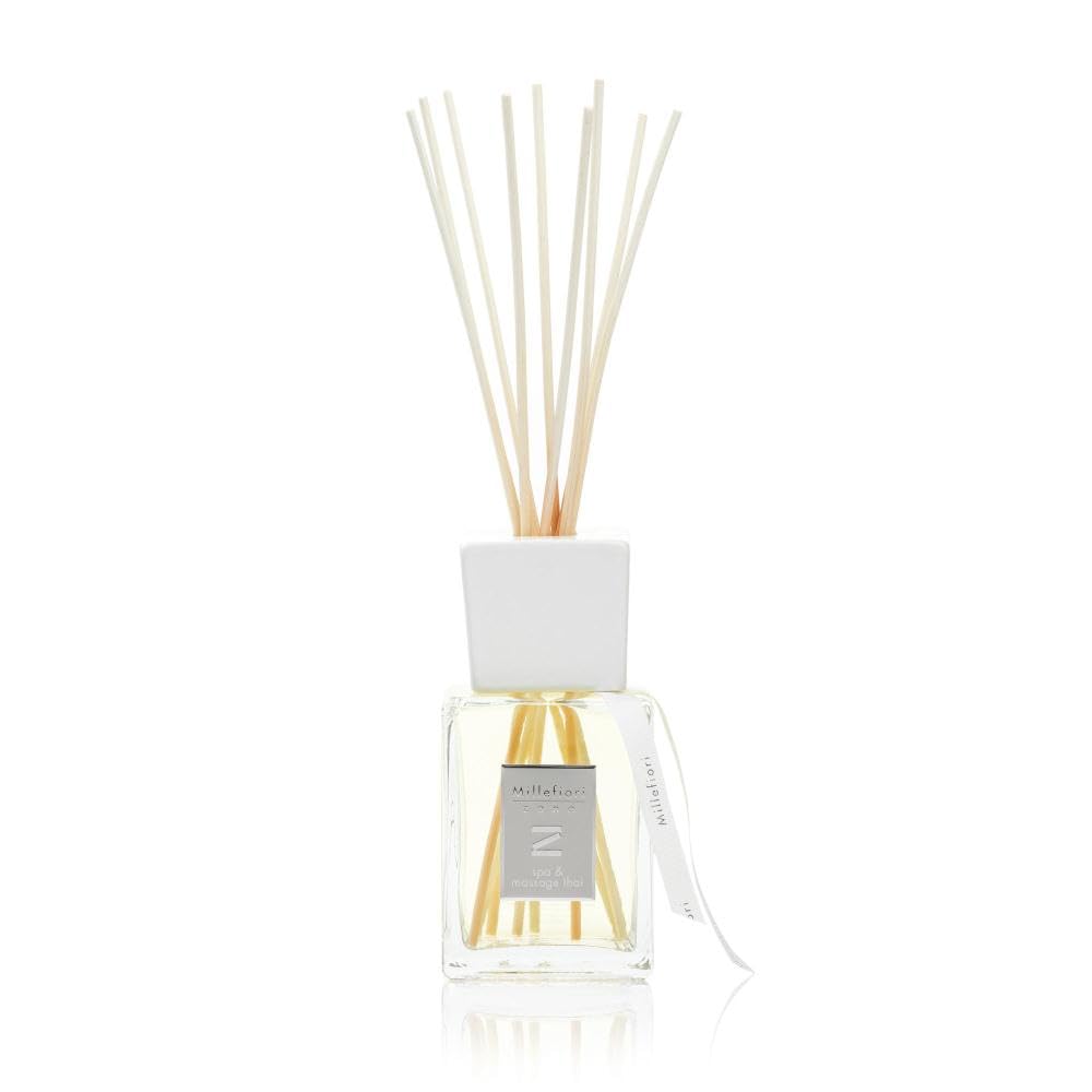 MillefioriMilano Spa & Massage Thai Zona 500 ml Reed Diffuser, White, 9.6 x 11.3 x 36 cm