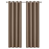 [page_title]-PONY DANCE Blickdichter Vorhang mit Ösen - Gardinen Blickdicht Thermo Vorhänge Kinderzimmer Junge Gardine Verdunkelungsvorhang, 1 Paar H 200 x B 140 cm, Cappuccino