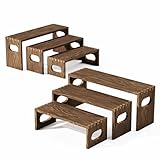 Qaxinmi 6Pcs Holz Display Stufenständer, stapelbares Tiered Präsentationsregal aus Massivholz, Tabletop Display Riser für Collectibles, Schmuck, Funko Pop, Spielzeug & Dessert