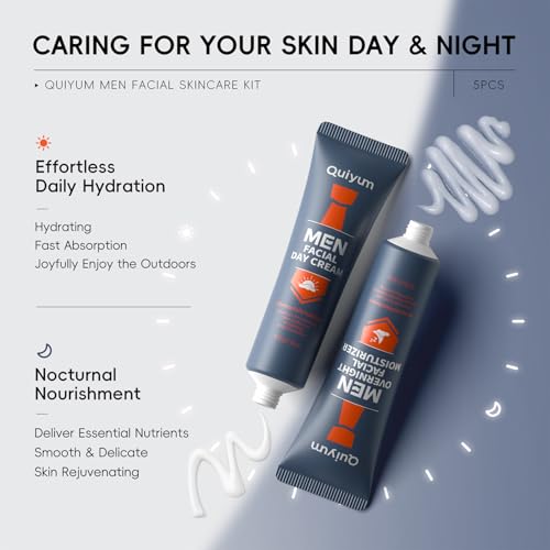 Mens Skin Care Set - Mens Facial Care Kit, Anti-Aging Skin Care Routine for Men: Face Wash, Scrub, Men\'s Evening Moisturizer & Day Cream, Eye Cream Beauty Gifts for Him Boyfriend Husband 5-Pack