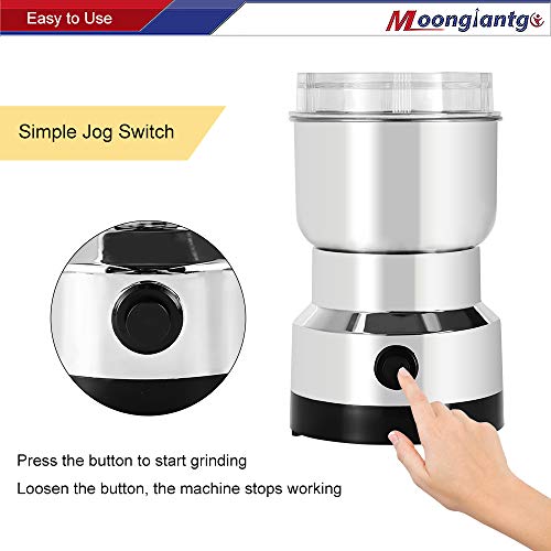 Moongiantgo Multifunction Smash Machine Spice Grinder Portable Electric Grain Mill Grinder Stainless Steel Dry Grain Spices Cereals Seasonings Coffee Bean Grinder Machine (Silver)