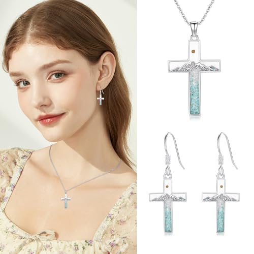 Mountain Earrings 925 Sterling Silver Turquoise Mustard Seed Dangle Drop Earrings Faith Jewelry Gifts for Women Girls4