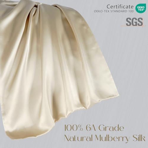 ZIMASILK 100% Pure Mulberry Silk Pillowcase for Hair and Skin Health,Soft and Smooth,Both Sides Premium Grade 6A Silk,600 Thread Count,with Hidden Zipper,1pc (King 20''x40'', Beige) - Thumbnail 2
