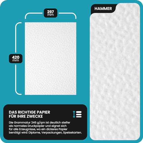Netuno 10x Weiß Strukturkarton gehämmert DIN A3 29,7 x 42 cm 246g Elfenbeinkarton Ultraweiß Hammerschlag-Prägung Bastelkarton geprägt für Visitenkarten Einladungs-Karten Zertifikate Urkunden