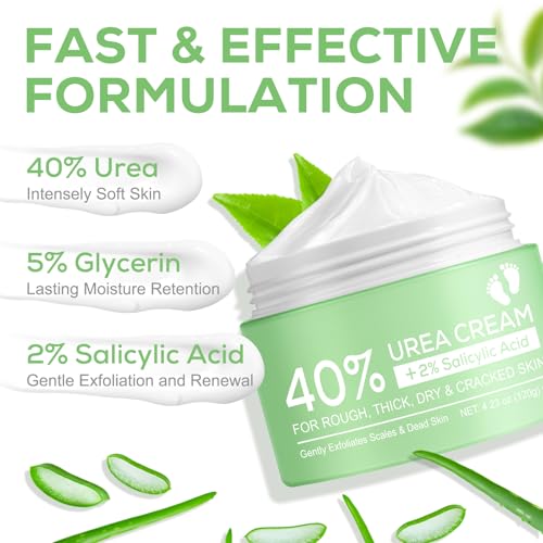Crema Urea, 120g Crema de Urea para Pies 40% Urea+2% Ácido Salicílico Crema para Pies Secos y Agrietados Hidratación Profunda para Piel Seca y áspera - imagen 2
