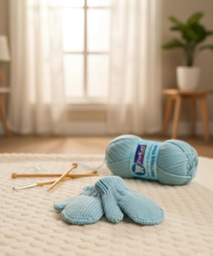 Image of ProKart Premium Woolen 4 ply Hand Knitting Wool Yarn | Fine Weight Knitted and Crocheted Soft Yarn for Sweater, Scarf, Hat, Baby Clothes, Baby Sports, Purse, Gift Bags & DIY Craft Accessories Projects (1 Ball /100 Gram Each) (Sky Blue, 100gms x 2 Pack)