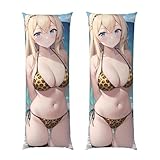Anime Leopard Print Bikini Dakimakura Body Pillowcase 20×54 inch Sexy Woman Beach Nude Naked Hot Girl Hugging Pillow Case Throw Waifu Pillow Cover for Bedroom Bedside Sofa Decor Otaku Gift