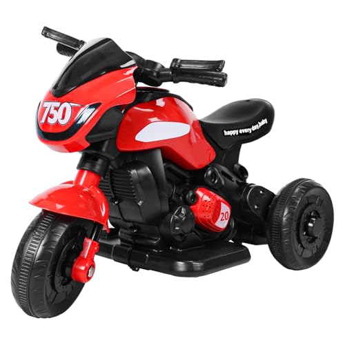sxvbdway Kids Electric Tricycle, Kids Motorcycle Ride-on Car Toy, 3-Wheel Electric Motorcycle Motorbike for Kid 1-6 Years Old, Remote Control, Forward Reverse Functions, Front Headlight Red