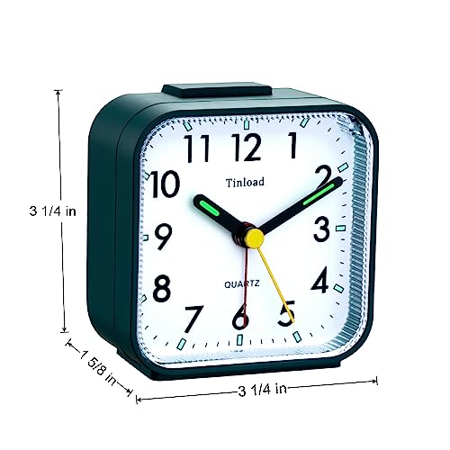 Tinload Small Battery Analog Alarm Clock Silent Non Ticking, Ascending Beep Sounds, Snooze,Light Functions - Thumbnail 3