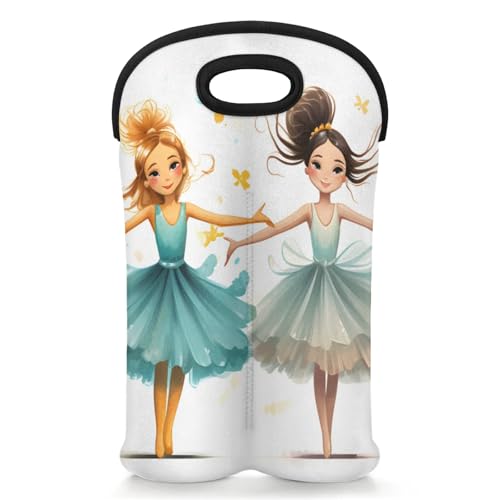 GzLeyigou 2 Bottles Dance Ballet Wine Bag Sleeve Totes Four Girls Neoprene Protective Wine Carrier Bag for Wine,Water, Champagne, Beer, Baby Bottles,Gift 14.5 x 10 Inches