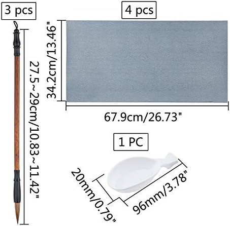 PandaHall 8pcs Chinese Calligraphy Water Writing Magic Paper Set, Sienna Chinese Traditional Calligraphy Brushes Pen Sumi Painting Drawing Brushes with Ink Tray Containers for Writing Practicing