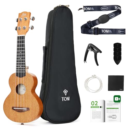 TOM 17 Inch Solid Mahogany Mini Ukulele Travel Kit with Gig Bag (17")