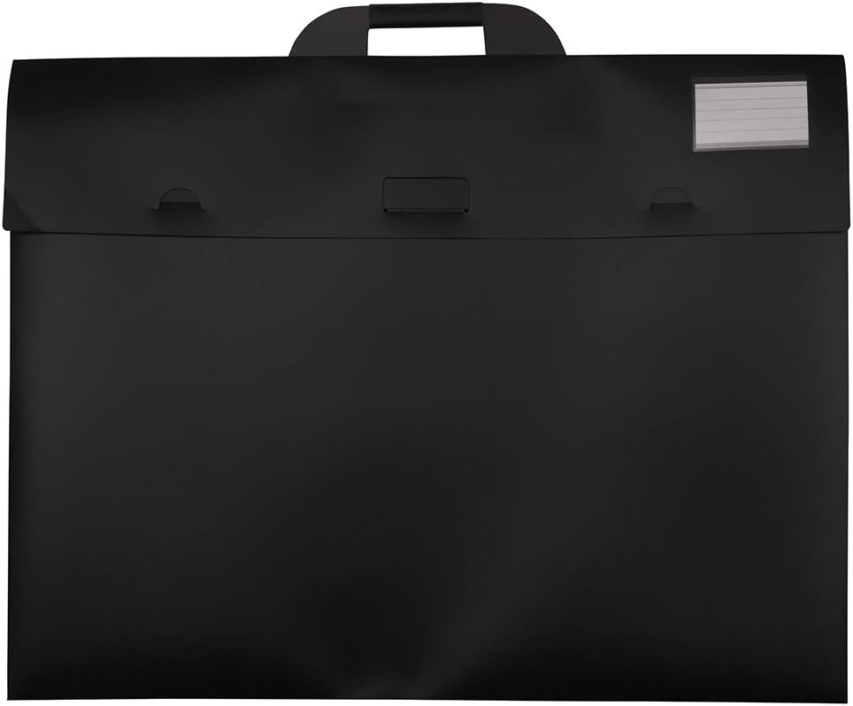 JAM PAPER Plastic Thin Portfolio File Carry Cases with Handles - Assorted Sizes - Black - 4/Pack