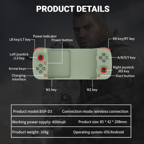 Arvin Mobile Gaming Controller For Iphone Ios Android Pc, Wireless Gamepad Joystick For Iphone 14/13/12/11, Ipad, Macbook, Samsung Galaxy S22/S21/S20, Tcl, Tablet, Call Of Duty, Apex, With Back Button #TOP7