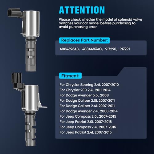 Replace for 4884695AB 4884483AC,917290 917291 Engine Oil Control VVT Valve Variable Valve Timing Solenoid for Jeep Compass/Patriot, Chrysler 200/ Sebring, Dodge Avenger/Caliber