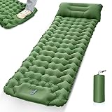 SEAAN Isomatte Camping Selbstaufblasend Outdoor, Isomatte mit Kissen und Fußpresse Pumpe, Ultraleicht Aufblasbare Luftmatratze für Camping, Reisen, Wandern, Grün