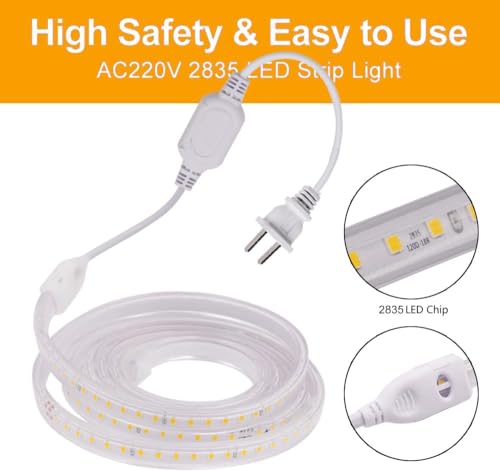 Image of KISUFU 110V COB LED Strip Light, 2835 120 LEDs /m s Super Bright IP65 Waterproof Flexible & Cuttable COB Strip Lights for DIY TV Backlight Bedroom Kitchen Home Outdoor Decor