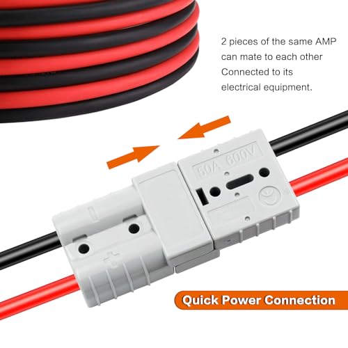 AMOMD 50 A 600 V Anderson Connector Plug with O-Ring Battery Connector Cable 8 AWG 100 cm (39.37 inch) Cable Battery Quick Connector Forklift Plug Wire Trailer Power Storage Harness Power Forklift by AMOMD - Image 5