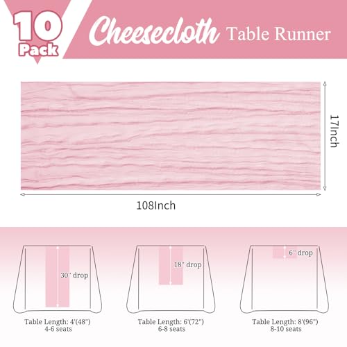 10 Pack Pink Table Runner 17 x 108inch Cheesecloth Table Runner Rustic Boho Gauze Sheer Fabric Cheese Cloth Table Runners for Wedding Party Bridal Baby Shower Birthday Spring Table Decor by Lumaycens - Used condition - Image 3